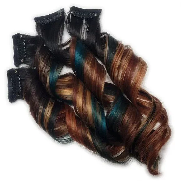 Aqua Blue Auburn Ombre Double Drawn Clip in Remy Human Hair  display picture 1